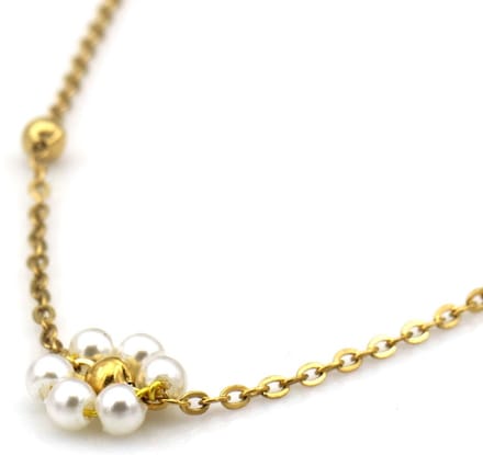 Ketting - RVS - bloem met parels - goudkleurig - 40-45 cm