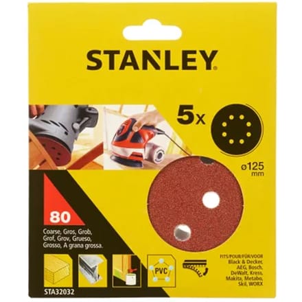 Stanley Geperforeerde Schuurdiscs Sta32032-xj - 125mm - Korrel 80 - 5 Stuks