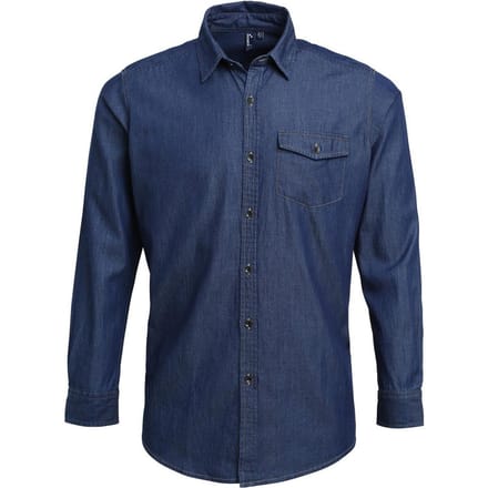 Premier Heren Denim Jean stijl gestikt overhemd (Indigo Denim)