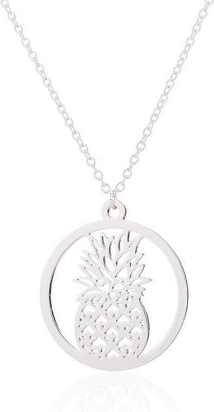 24/7 Jewelry Collection Ananas Ketting - Cirkel - Hawaii - Zilverkleurig