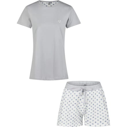 By Louise Dames Korte Pyjama Set Shortama Blauw/Wit Gestipt - Maat S