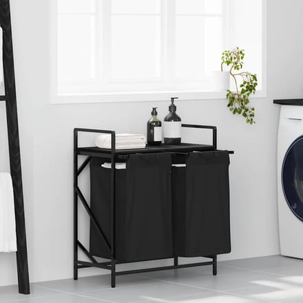 vidaXL - Wasmand - 2 - vakken - met - plank - zwart - eikenkleurig
