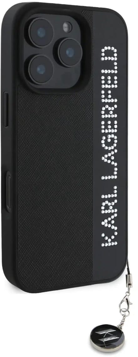 Karl Lagerfeld - Backcover iPhone 16 Pro - Saffiano rhinestones and charm - Zwart