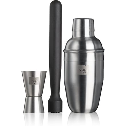 Vacu Vin Cocktailset Basic 3-delig – Cocktailshaker 350 ml – Inclusief Muddler en Jigger – RVS