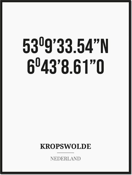 Poster/kaart KROPSWOLDE met coördinaten