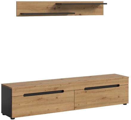 Canu TV-meubel 2 vouwdeuren eiken decor, donkergrijs.