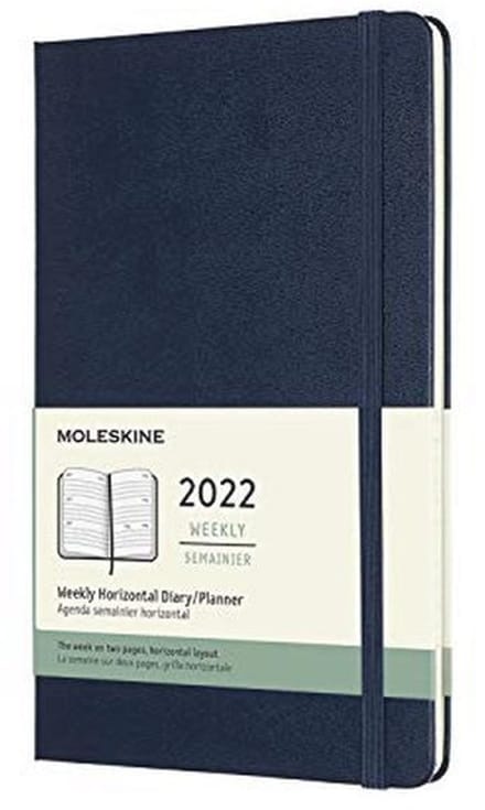Weekplanner 2022 met horizontale indeling, groot formaat 13 x 21 cm, 144 pagina's, scharlaken