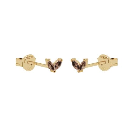 Karma Oorknoppen Double Leaves Tiny Choco Goud