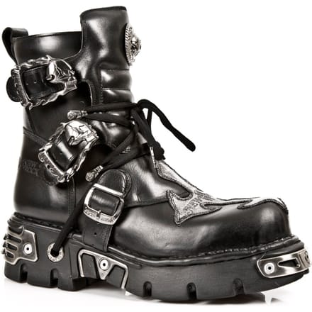 New Rock Silver Cross zwart lederen bikerlaarzen-407-S1