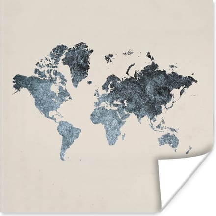 Poster Wereldkaart - Grijs - Zilver - 100x100 cm XXL