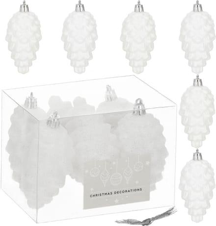 Springos Kerstboomhanger Dennenappels | 6 Stuks | 9.5 cm | Wit