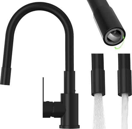 Granitan Keukenkraan Grado Plus - met Flexibele Uitloop en Draaibare Perlator - Zwart