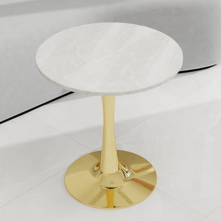 STILVORA Bijzettafel - Rond Marmerlook Blad - Voor Woonkamer En Eethoek - Kunstmarmer - Goud;Wit - 70 Cm