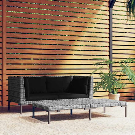 vidaXL - 3-delige - Loungeset - halfrond - poly - rattan - donkergrijs