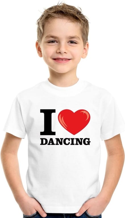 Wit I love dancing t-shirt kinderen 134/140