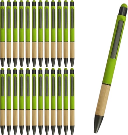 green-goose® Bamboe Metalen Stulus Pennen - 25 stuks - groen