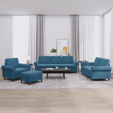 vidaXL - 4-delige - Loungeset - met - kussens - fluweel - blauw