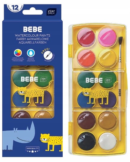 BEBE Kids Interprint aquarelverf 12 kleuren met penseel