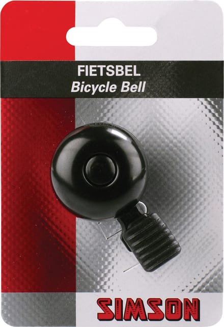 Simson fietsbel Mini 32mm met vaste kunststof bevestiging - zwart