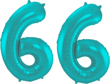 Folieballon 66 jaar metallic pastel aqua mat 86cm