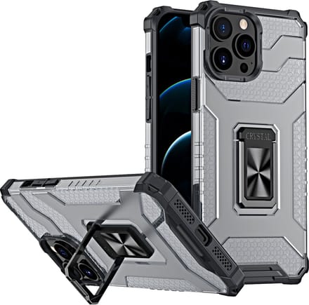 Crystal Ring Case Kickstand Tough Rugged Cover geschikt voor iPhone 13 Pro Max - zwart