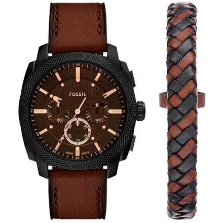 Fossil Machine FS6102SET Horloge - Leer - Bruin - Ø 44 mm