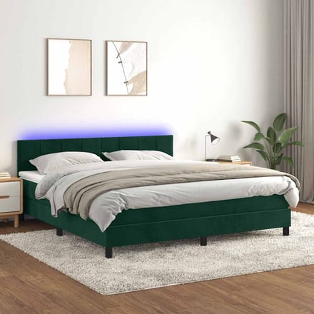 vidaXL - Boxspring - met - matras - en - LED - fluweel - donkergroen - 160x200 - cm
