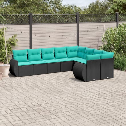 vidaXL - 9-delige - tuinbankset - met - kussens - van - zwart - polyrotan