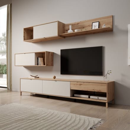 Meubella - Nayel - Wandmeubel - Eikenpatroon/Beige - 234x40x178 cm