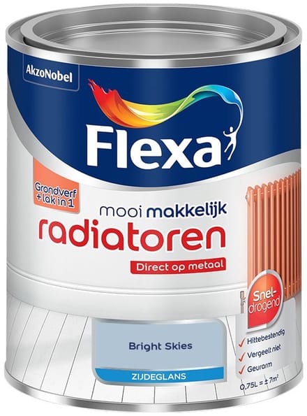 Flexa - Mooi Makkelijk Radiatoren Zijdeglans - Bright Skies - Mengverf - 750 Ml