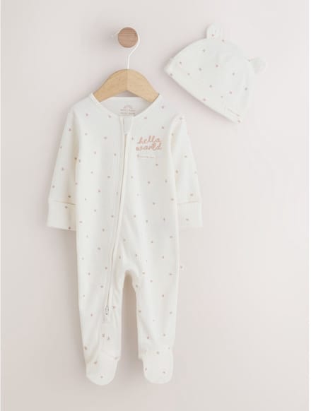 Next - Pasgeboren unisex - Baby pyjama en muts set - Wit