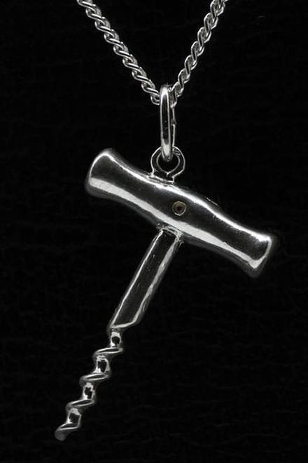 Zilveren Kurkentrekker ketting hanger - groot