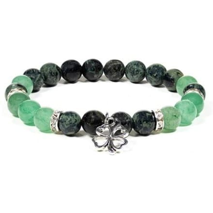 Armband kambaba/groene aventurijn met Klavertje