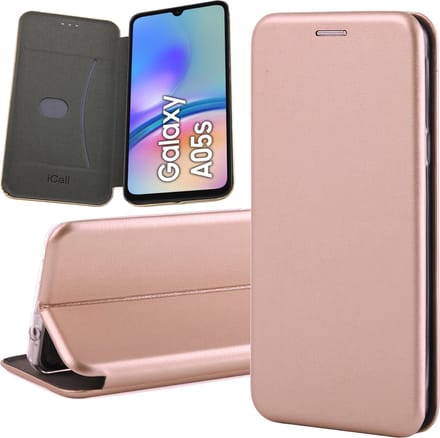 Hoesje geschikt voor Samsung Galaxy A05s - Screenprotector Glas & Camera - Wallet Book Case Rosegoud