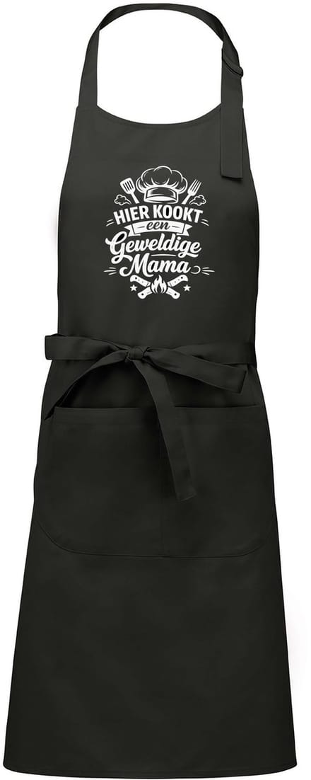 mijncadeautje - luxe schort - hier kookt een geweldige mama - grijs - opdruk wit
