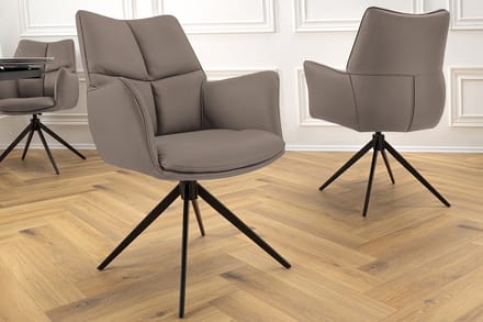 Bureaustoel PAPILLON bruin echt leer zwart metalen frame met armleuning - 45183