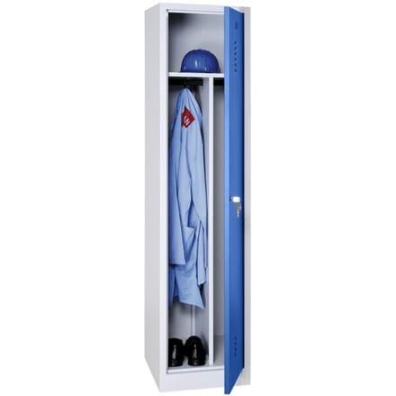 Kledinglocker, 1 deur, B 400 x H 1800 mm cilinderslot, lichtgrijs/blauw