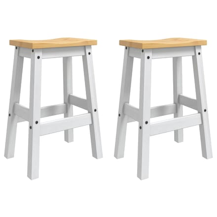 vidaXL - Barkruk - 2 - st - Wit - en - Honingwas - 44 - x - 30 - x - 63 - cm - Massief - grenen
