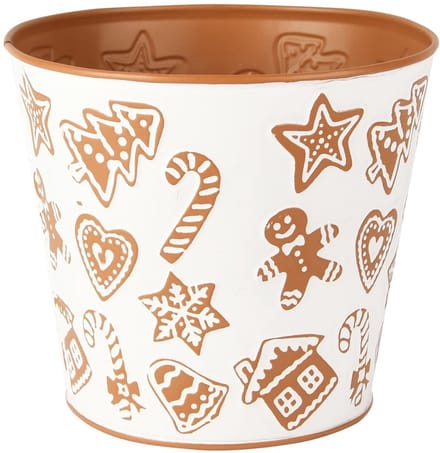 Dekoratief | Bloempot 'Christmas Sweets', wit/bruin, metaal, 16x16x14cm | A255907
