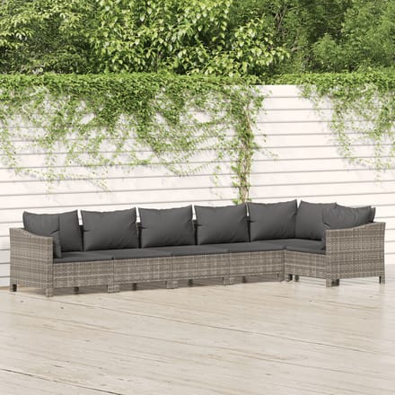 vidaXL - 6-delige - Loungeset - met - kussens - poly - rattan - grijs