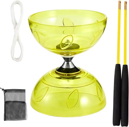 LED Diabolo - Jongleerset - Circuspret - Kogellagers - 145 cm - Geel