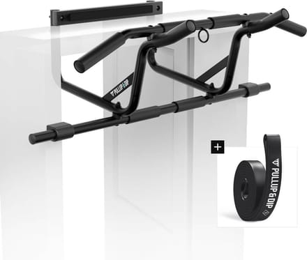 PULLUP & DIP Pro - Deur Pull-up Stang Premium - Montage Zonder Boren - Verhoogde Grip Positie - Inclusief Weerstandsband