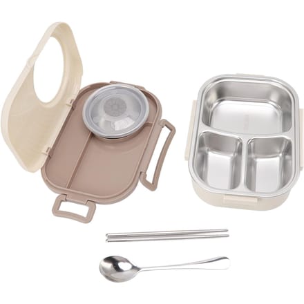 1450ml Bento Lunchbox RVS Compartiment Thermische Bento Box Dubbellaagse Bento Containers voor Studenten Beige L beige