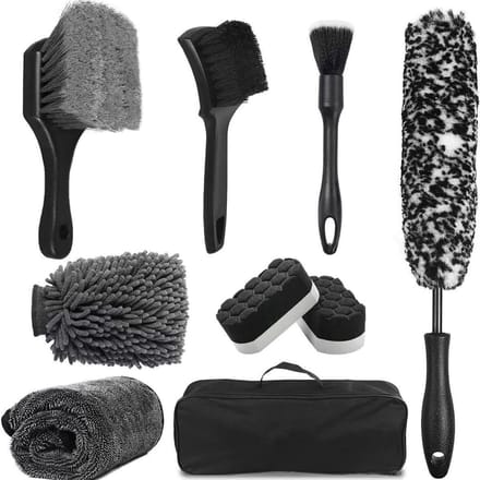 Auto Wiel Borstels - Detailing Set - Velgen Reinigen - Korte Handgreep - 7 Stuks - Grijs