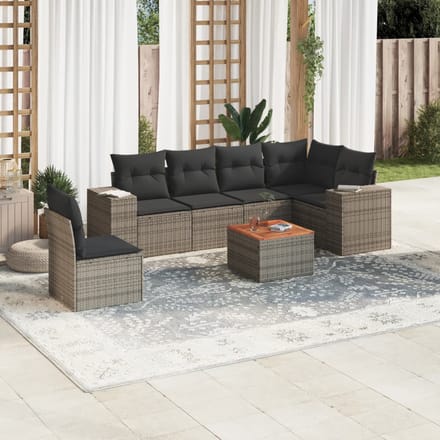 vidaXL - 7-delige - Loungeset - met - kussens - poly - rattan - grijs