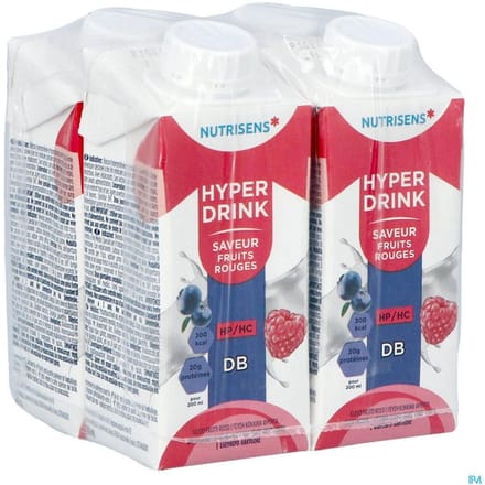 Nutrisens Hyperdrink Juicy HP/HC DB Sans Lactose Fruits Rouges 4x200 Vloeistof