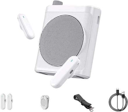 Spraakversterker Draadloos - Lavalier Microfoon - Presentaties Geven - Oplaadbaar Inclusief - Compact Formaat - Zwart Wit