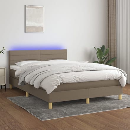 vidaXL - Boxspring - met - matras - en - LED - stof - taupe - 140x190 - cm