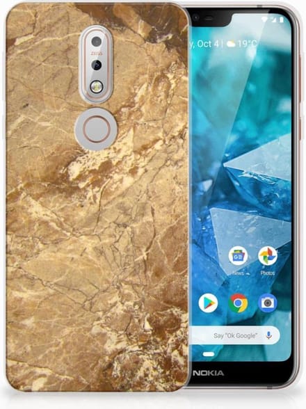 Nokia 7.1 TPU Siliconen Hoesje Marmer Creme