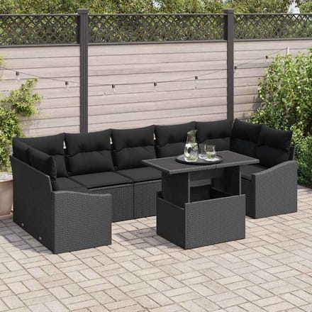 vidaXL - Tuinbank - Set - 8 - st - Zwart - poly - rattan
